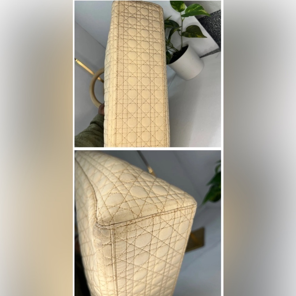 Christian dior Lady Dior Cannage Cream/off nylon quilted beige Handbag - Picture 5 of 13